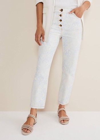 Phase Eight Cordelia Floral Straight Leg Trousers White/Blue Australia | LT2470659